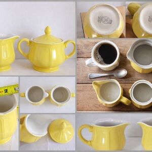 Vintage Yellow Creamer Sugar Bowl Set Bu-Tiers Federalist Ironstone